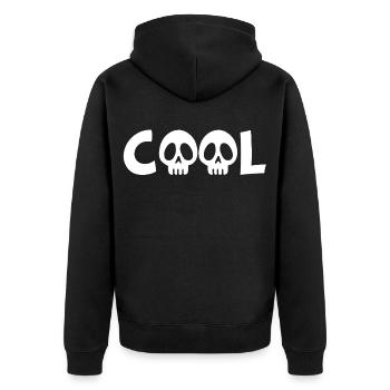 Totenkopf und cool (weiß) - Unisex Premium Bio Zip Hoodie - Schwarz - Hinten - Nico (187cm)