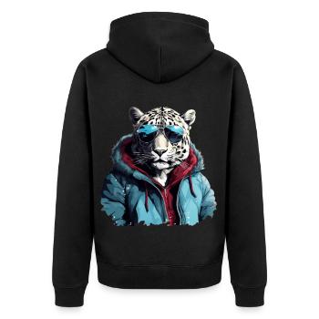 Streetstyle Schneeleopard | Leoparden-Liebhaber - Unisex Premium Bio Zip Hoodie - Schwarz - Hinten - Nico (187cm)