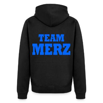 Team Merz - Unisex Premium Bio Zip Hoodie - Schwarz - Hinten - Nico (187cm)
