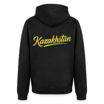 Kazakhstan Eagle Sun Flag Lettering Gift - Unisex Premium Organic Zip Hoodie - black - Back - Nico (187cm)