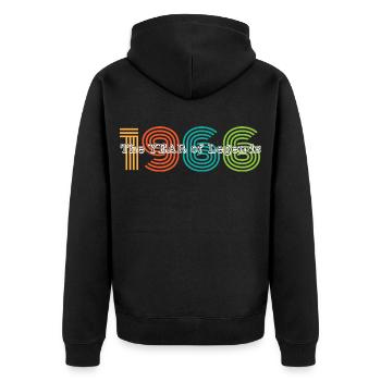 Vintage 1966 - Unisex Premium Bio Zip Hoodie - Schwarz - Hinten - Nico (187cm)