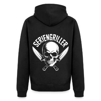 Seriengriller Skull mit Küchenmessern - Unisex Premium Bio Zip Hoodie - Schwarz - Hinten - Nico (187cm)