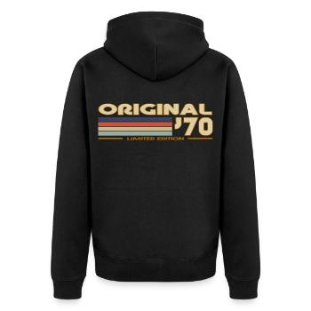 Rétro vintage 1970 - Veste à capuche bio Premium Unisexe - noir - Dos - Nico (187cm)