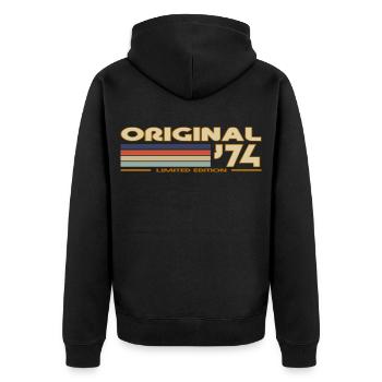 Vintage Retro 1974 - Unisex Premium Organic Zip Hoodie - black - Back - Nico (187cm)
