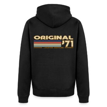 Vintage Retro 1971 - Unisex Premium Bio Zip Hoodie - Schwarz - Hinten - Nico (187cm)