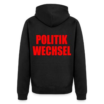 politikwechsel - Unisex Premium Bio Zip Hoodie - Schwarz - Hinten - Nico (187cm)