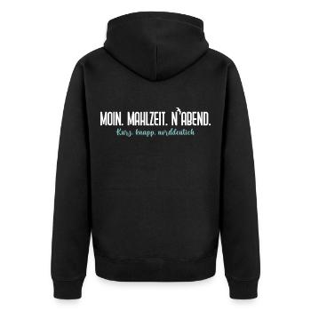 Moin Mahlzeit N'Abend – Norddeutscher Humor - Unisex Premium Bio Zip Hoodie - Schwarz - Hinten - Nico (187cm)