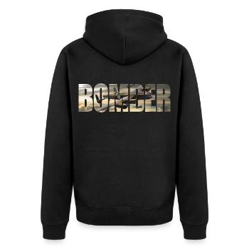 Bomber Avro Lancaster - Unisex Premium Bio Zip Hoodie - Schwarz - Hinten - Nico (187cm)