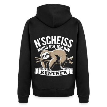 N' Scheiss muss ich, ich bin Rentner - Faultier - Unisex Premium Bio Zip Hoodie - Schwarz - Hinten - Nico (187cm)