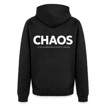 Chaos Ordnungssystem – Lustiger Spruch - Unisex Premium Bio Zip Hoodie - Schwarz - Hinten - Nico (187cm)