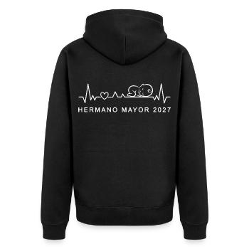 Hermano Mayor 2027 Latido del Corazón Embarazo - Unisex Premium Bio Zip Hoodie - Schwarz - Hinten - Nico (187cm)