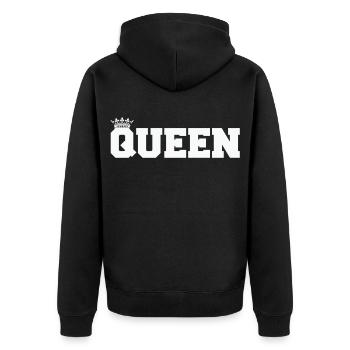 Königin Blockschrift mit Krone - Unisex Premium Bio Zip Hoodie - Schwarz - Hinten - Nico (187cm)