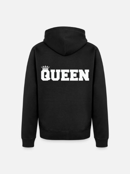 Königin Blockschrift mit Krone - Unisex Premium Bio Zip Hoodie - Schwarz