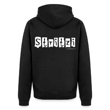 Stritzi - Strolch, frech, Österreichischer Dialekt - Unisex Premium Bio Zip Hoodie - Schwarz - Hinten - Nico (187cm)