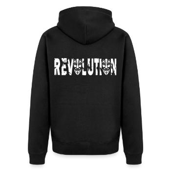 Anonyme Revolution - Unisex Premium Bio Zip Hoodie - Schwarz - Hinten - Nico (187cm)