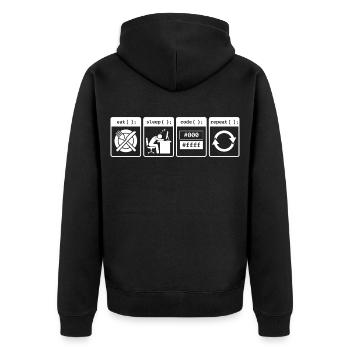Eat Sleep Code Repeat – Coder Workflow Design - Unisex Premium Bio Zip Hoodie - Schwarz - Hinten - Nico (187cm)