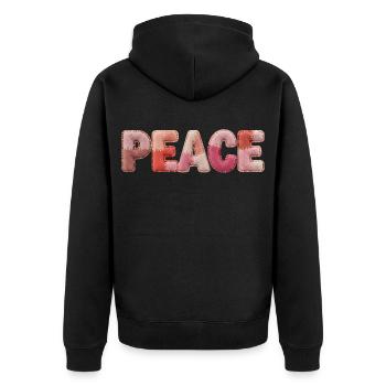 Peace Patchwork Design Shirt for Hippies - Unisex Premium Bio Zip Hoodie - Schwarz - Hinten - Nico (187cm)