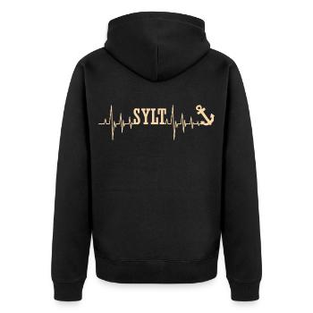 Nordsee INSEL SYLT Wattenmeer Lustiges - Unisex Premium Bio Zip Hoodie - Schwarz - Hinten - Nico (187cm)