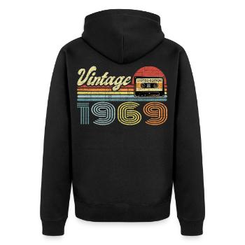 Vintage 1969 Kassette Mixtape - 52. Geburtstag - Unisex Premium Bio Zip Hoodie - Schwarz - Hinten - Nico (187cm)