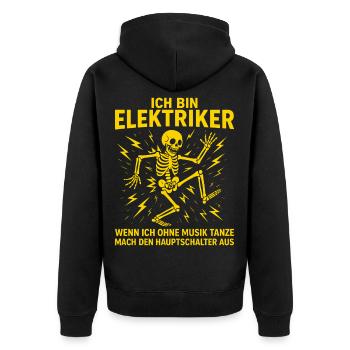 Elektriker Spruch Lustig, Ich bin Elektriker - Unisex Premium Bio Zip Hoodie - Schwarz - Hinten - Nico (187cm)