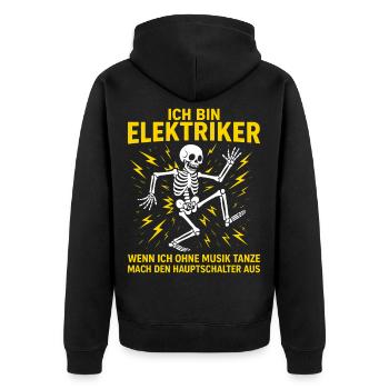 Elektriker Spruch Lustig, Ich bin Elektriker - Unisex Premium Bio Zip Hoodie - Schwarz - Hinten - Nico (187cm)