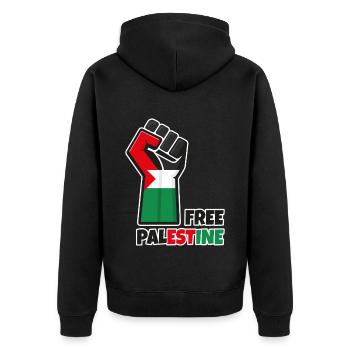 Poing levé avec drapeau palestine. Free Palestine - Veste à capuche bio Premium Unisexe - noir - Dos - Nico (187cm)