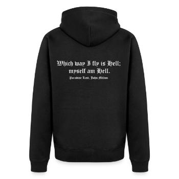 Milton Hell Zitat Gothic Tee - Unisex Premium Bio Zip Hoodie - Schwarz - Hinten - Nico (187cm)