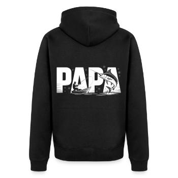 Papa beim Angeln - Unisex Premium Bio Zip Hoodie - Schwarz - Hinten - Nico (187cm)
