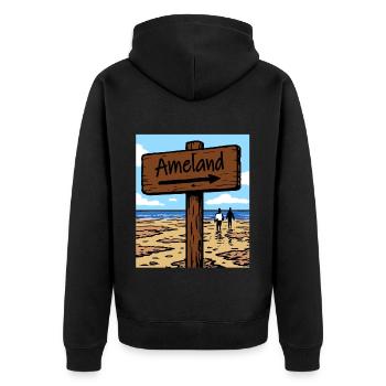 Ameland Strand - Unisex Premium Bio Zip Hoodie - Schwarz - Hinten - Nico (187cm)