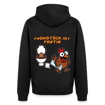 Huhn macht Frühstück Lustige Hühner - Unisex Premium Bio Zip Hoodie - Schwarz - Hinten - Nico (187cm)