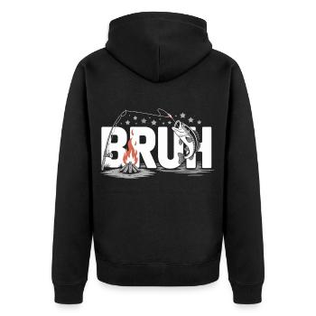 Bruh Lagerfeuer und Fisch - Unisex Premium Bio Zip Hoodie - Schwarz - Hinten - Nico (187cm)