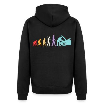 Evolution Mechaniker Humor Mechaniker Werkstatt - Unisex Premium Bio Zip Hoodie - Schwarz - Hinten - Nico (187cm)