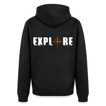 Explore Motiv mit einem Kompass - Unisex Premium Bio Zip Hoodie - Schwarz - Hinten - Nico (187cm)