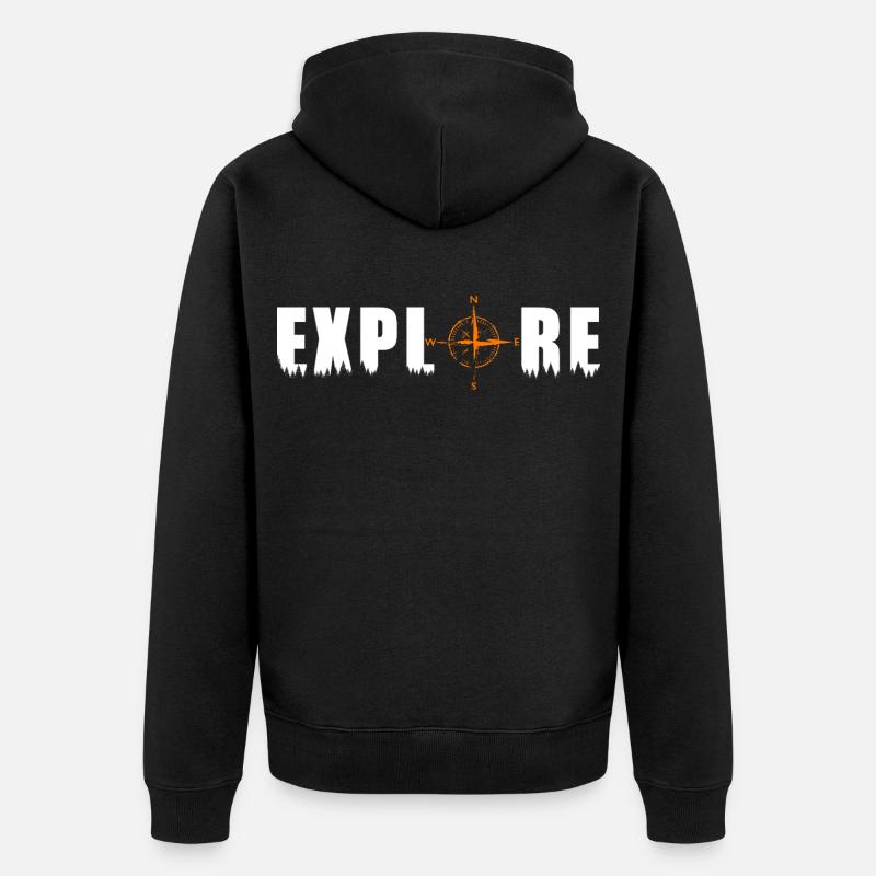 Explore Motiv mit einem Kompass - Unisex Premium Bio Zip Hoodie - Schwarz