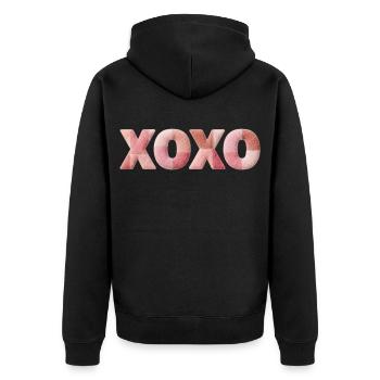XOXO Patchwork Spruch Kuss Umarmung - Unisex Premium Bio Zip Hoodie - Schwarz - Hinten - Nico (187cm)