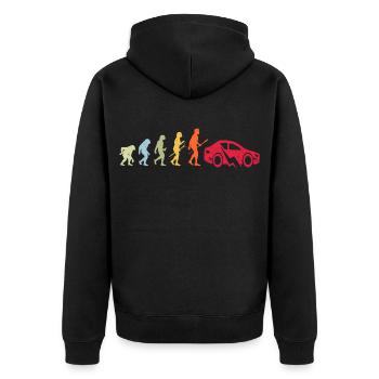 E-Auto Elektroauto Evolution - Unisex Premium Bio Zip Hoodie - Schwarz - Hinten - Nico (187cm)