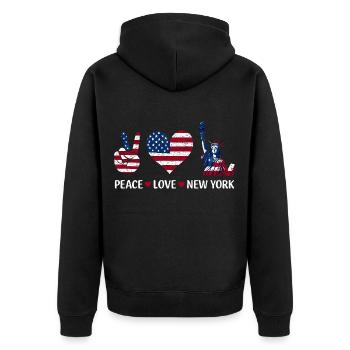 Peace Love New York - Unisex Premium Bio Zip Hoodie - Schwarz - Hinten - Nico (187cm)