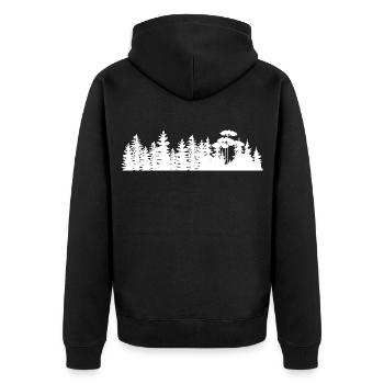 Waldlandschaft Silhouetten Design - Unisex Premium Bio Zip Hoodie - Schwarz - Hinten - Nico (187cm)