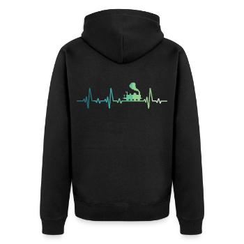 Dampflokomotiv-Herzschlagzug - Unisex Premium Bio Zip Hoodie - Schwarz - Hinten - Nico (187cm)