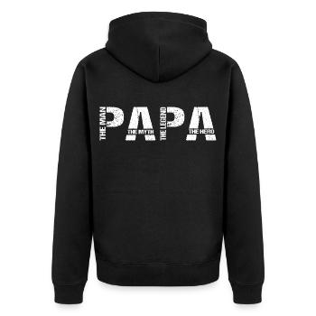 Papa The Man The Myth The Legend The Hero - Unisex Premium Organic Zip Hoodie - black - Back - Nico (187cm)