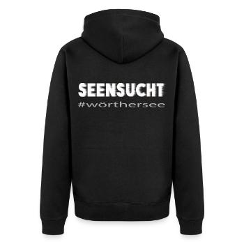 Seensucht Wörthersee - Unisex Premium Bio Zip Hoodie - Schwarz - Hinten - Nico (187cm)