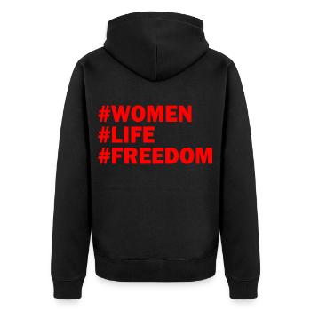 Women life freedom - Unisex Premium Organic Zip Hoodie - black - Back - Nico (187cm)