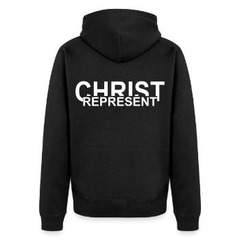 Represent Christ - Unisex Premium Organic Zip Hoodie - black - Back - Nico (187cm)