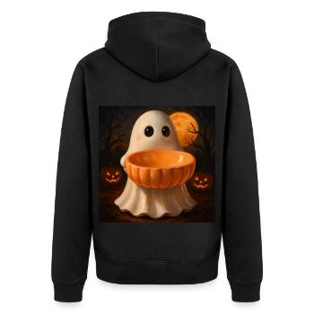 Grusel Halloween Geist Geschenk - Unisex Premium Bio Zip Hoodie - Schwarz - Hinten - Nico (187cm)