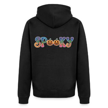 Spooky Halloween Schriftzug mit Kürbis - Unisex Premium Bio Zip Hoodie - Schwarz - Hinten - Nico (187cm)