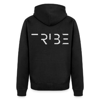 Tekno Tribe Free Party – Untergrund-Rave-Outfit - Unisex Premium Bio Zip Hoodie - Schwarz - Hinten - Nico (187cm)