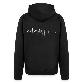 Starrer Gang auf Mountainbike mit Rennradfahrer - Unisex Premium Bio Zip Hoodie - Schwarz - Hinten - Nico (187cm)