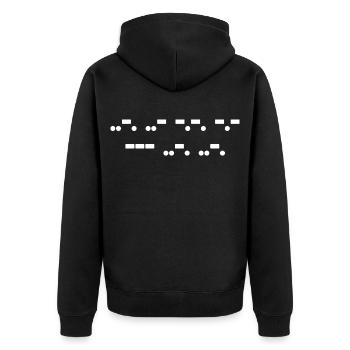 F*** Off In Morsezeichen - Unisex Premium Bio Zip Hoodie - Schwarz - Hinten - Nico (187cm)
