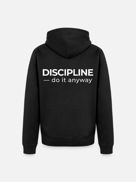 Discipline – Minimal Statement Shirt - Unisex Premium Organic Zip Hoodie - black