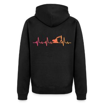 Sunset Heartbeat Baubagger - Unisex Premium Bio Zip Hoodie - Schwarz - Hinten - Nico (187cm)